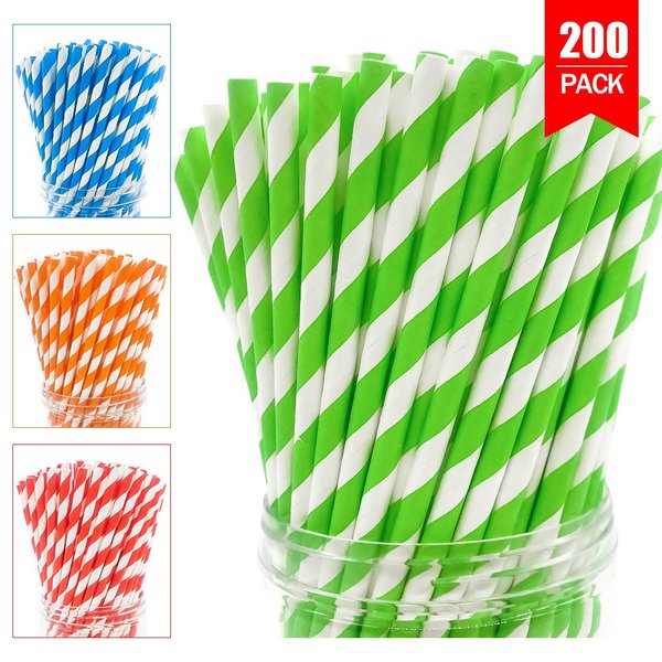 DIYSELF 200pcs Stripe Paper Straws