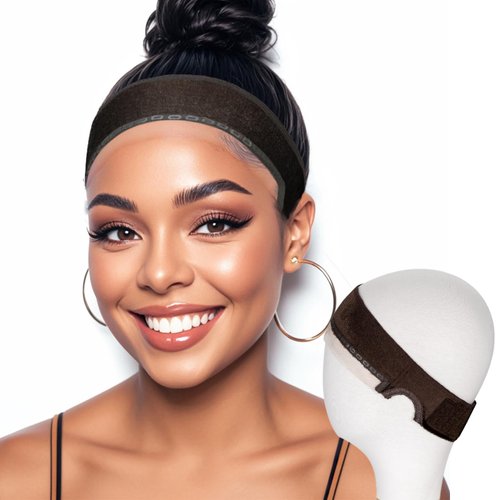 Wig Grip Band Women Adjustable: Wig Gripper with Ear-Cutouts Natural Lace Edge - Adjustable Non-Slip Off Band with Velcro Comfortable Breathable No-Headache (Brown)