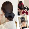 Bow Hair Scrunchies Bow Hair Ties Silk Bow Scrunchie Bowknot Hair Bands Black Bow Hair Elastic Hair Scrunchy for Women Girls Black, Red, Beige (3pcs)