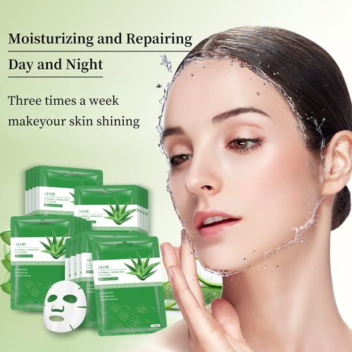 Face Masks Skincare Sheet Mask Aloe Vera Sheets Mask, Hydrating Face Masks Soothing Facial Mask for All SkinTypes Sun Care, Calming Facial Masks for Women Skin Care Sheet Masks for Face Pack of 10