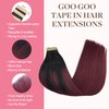 GOO GOO Tape in Hair Extensions, Real Human Hair, Seamless Straight Tape in Hair Extensions, Jet Black to Red, 20pcs 16inch