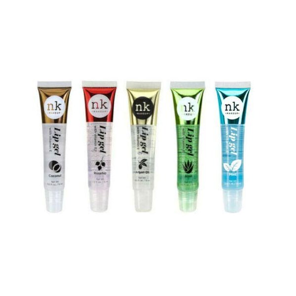 5 PACK NK Lip Gel with Vitamin E Coconut, Rose Hip, Argan, Aloe and Mint Lip Gloss by Nicka K New York