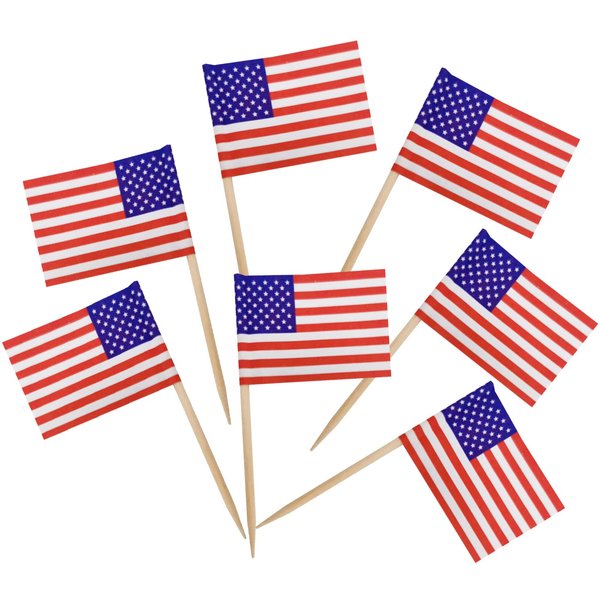 BLUE TOP 100 Pcs USA American Flag Toothpick Flags,Small Toothpick Mini Stick Cupcake Toppers Olympic Games Celebration Party Decoration Celebration Cocktail picks for Party Bar Sport events.