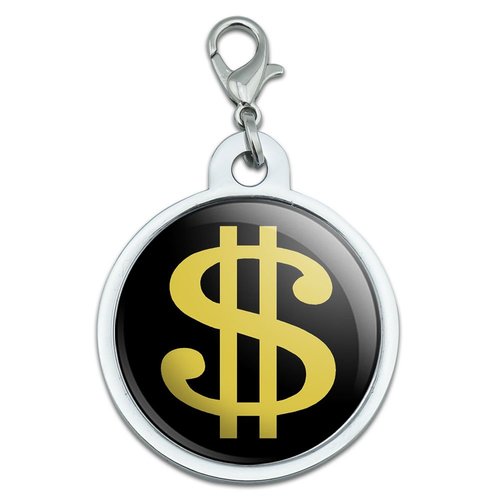 GRAPHICS & MORE Dollar Sign Gold and Black Large Chrome Plated Metal Pet Dog Cat ID Tag
