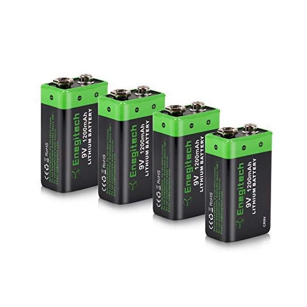 Enegitech 9V Lithium Battery, 4 Pack 1200mAh Non-Rechargeable Li-ion Battery for Smoke Detector Fire Alarm Multimeter