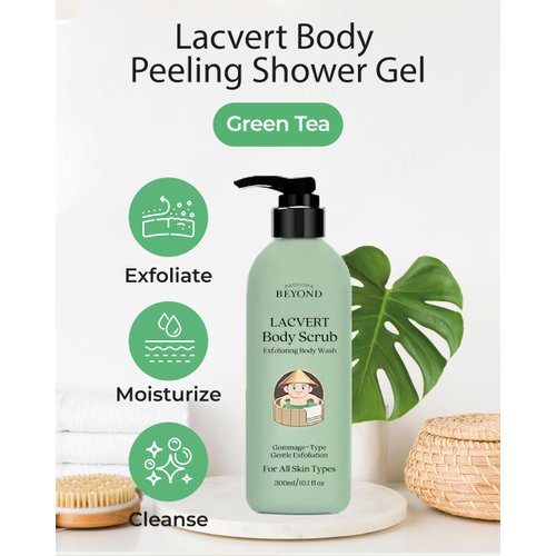 BEYOND Lacvert Body Scrub Peeling Gel (Green Tea, 10.1fl oz) - Body Wash & Shower Gel for Gentle Exfoliation & Home Spa. Korean Daily Skin Care. Gommage-Type for Smooth, Soft Skin. All Skin Types.