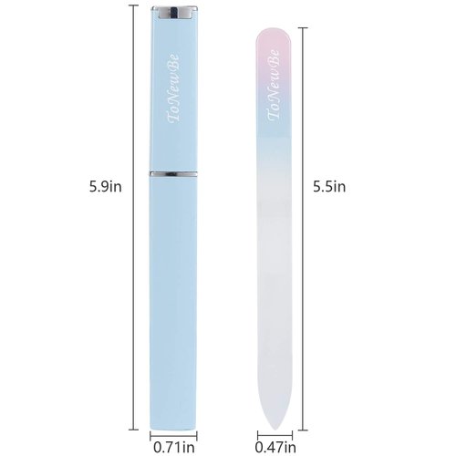 Glass Nail File in Case, Crystal Nail File, Glass Fingernail File, Manicure Nail Care, Gradient Color Czech Glass File, Double-Sided Etched Glass Nail File for Nail Art & Nail Care (Pink-Blue)