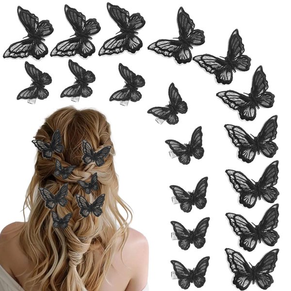 18Pcs Butterfly Clips Small Hair Clips with Rhinestones for Teens Women Y2K Glitter Hold Hair Jaw Clips Butterfly Clips Cute Hair Clips Headwear Gifts for Wedding Back School Hair Accessory Black