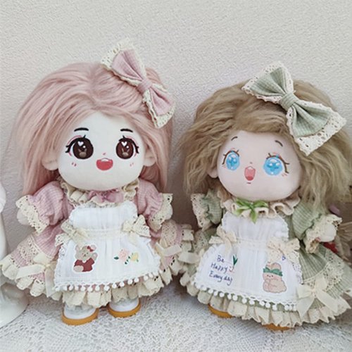 niannyyhouse 20cm Plush Doll Clothes Set Plaid Maid Dress 8in Kpop Stuffed Doll Clothing (Green)