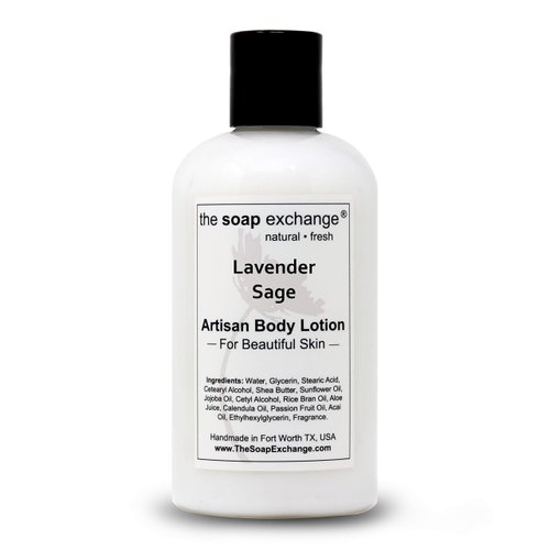 The Soap Exchange Body Lotion - Lavender Sage Scent - Hand Crafted 8 fl oz / 240 ml Natural Artisan Skin Care for Hand, Face, & Body, Moisturize, Hydrate, & Protect. Made in the USA.