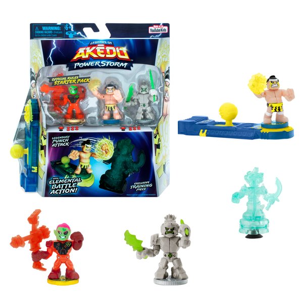 Legends of Akedo Power Storm - Official Rules Starter Pack - Legendary Punch Attack - 3 Mini Battling Warriors with Training Practice Piece and Exclusive Joystick Controller with 1 Trigger Controller, 1 Accessory, 1 Instruction Manual, 3 Figure