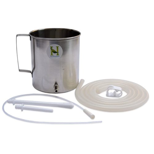 Stainless Steel Enema Bucket 1.5 Quart, Ideal for Home Coffee Enema with Platinum Cured Medical Grade Silicone Hose