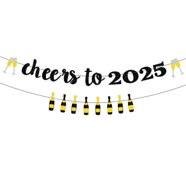 2025 Happy New Year Decorations,New Years Eve Party Supplies 2025,Glitter Black Cheers To 2025 Banner for New Years Decorations 2025,Happy New Year Sign for 2025 Decorations (Black)