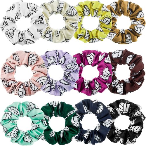 12 Pieces Silk Hair Scrunchies Volleyball Sport Hair Elastic Satin Ties Bands Ponytail Holders for Players Teams Gifts Wristband Decoration Hair Accessories Women Girls (Multicolor)
