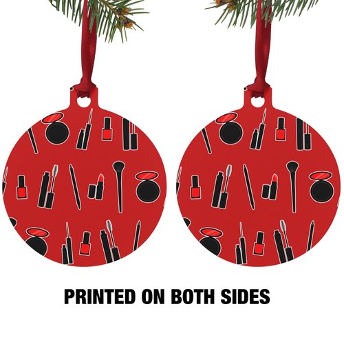 Makeup Lipstick Mascara Eyeliner Pattern Aluminum Holiday Christmas Tree Ornament - 3.0" (7.6 cm) x 3.37" (8.6 cm)
