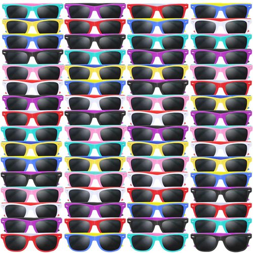 Oleitodh 64 Pack Kids Sunglasses Party Favors, Kid's Neon Sunglasses Bulk, Childrens Sunglasses Boys Girls Eyewear Pack for Goody Bag Fillers Summer Beach Pool Birthday Party Supplies
