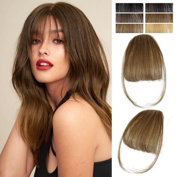 VERNA Clip in Bangs Real Human Hair, Fake Bangs Hair Clip in Hair Extensions, Blonde Clip on Bangs Human Hair, More Wider Wispy Bangs Hair Clip, Faux Bangs Curtain Bangs Clip in(#27, Caramel Blonde)