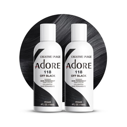 Adore Semi Permanent Hair Color - Vegan and Cruelty-Free Black Hair Dye - 4 Fl Oz - 118 Off Black (Pack of 2)