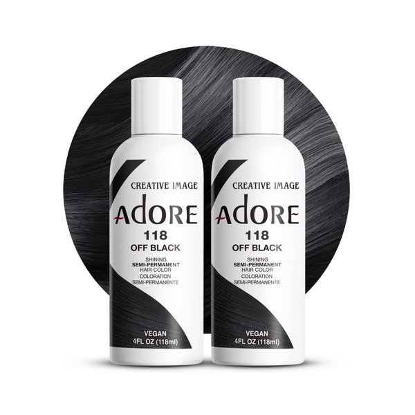 Adore Semi Permanent Hair Color - Vegan and Cruelty-Free Black Hair Dye - 4 Fl Oz - 118 Off Black (Pack of 2)