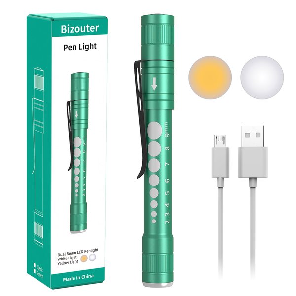 BIZOUTER Dual Beam LED Medical Penlights for Nurses Nursing Students Doctors Pen Lights with Pupil Gauge Pocket USB Rechargeable Medical Pen Light