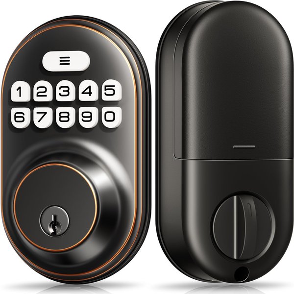 Veise Keyless Entry Door Lock, Electronic Keypad Deadbolt, Keyed Entry, Auto Lock, Anti-Peeking Password, Back Lit & Easy Installation Design, Oil Rubbed Bronze