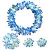 Hawaiian Leis Luau Tropical Headband Flower Crown Wreath Headpiece Wristbands Women Thicker Necklace Bracelets Hair Band For Summer Beach Vacation Pool Party Decorations Favors Supplies Set Blue