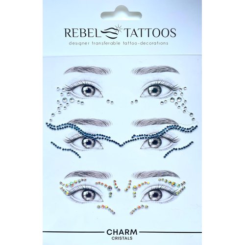Rebel Tattoos Self-Adhesive Eye Pearls and Face Gems Jewels for Rave Party Festival Makeup, Reusable Multicolor Acrylic Crystal Temporary Tattoo Stickers, Mermaid Face Jewel Eye Stones (Blue Charm)