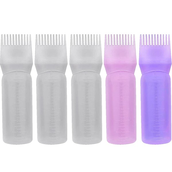 EZPRO USA Empty Hair Comb Applicator 7oz for All Purpose Squeeze Bottle, Pressurized Plastic Comb Color Applicator, Refillable, BPA Free, Hair Treatment, 200ml, Clear, Pack of 5