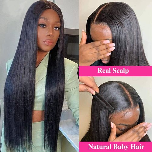 Dixtefo V Part Human Hair Wigs V Shape Wigs No Leave Out Lace Front Wigs Brazilian Virgin Straight Human Hair Wigs for Black Women 180% Density Natural Color 22Inch