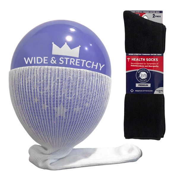 6 Pairs of Extra Wide Diabetic Socks, Mid/Over the Calf Medical Swollen Feet Socks (Black)