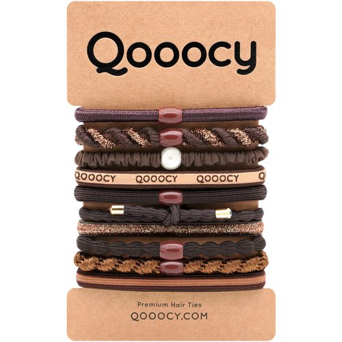 Qooocy Variety Pony 10 Pack Hair Tie Bracelets, Hair Ties for Women, Elastic Hair Ties, Hair Bands for Ponytails, Hair Ties for Thick and Thin Hair, Black Hair Ties, Prevents Hair Breakage, Brown