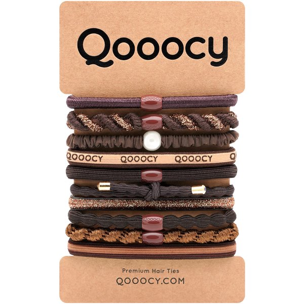 Qooocy Variety Pony 10 Pack Hair Tie Bracelets, Hair Ties for Women, Elastic Hair Ties, Hair Bands for Ponytails, Hair Ties for Thick and Thin Hair, Black Hair Ties, Prevents Hair Breakage, Brown