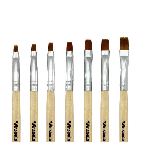 Winstonia FLAT Gel Nail Brush Set 7 Pcs Size 2,4,6,8,10,12,14 - Nail Tips Builder & Overlay, Sculpting, Poly Gel, and Extensions - Flat Shape Brushes Manicure Painting Pens