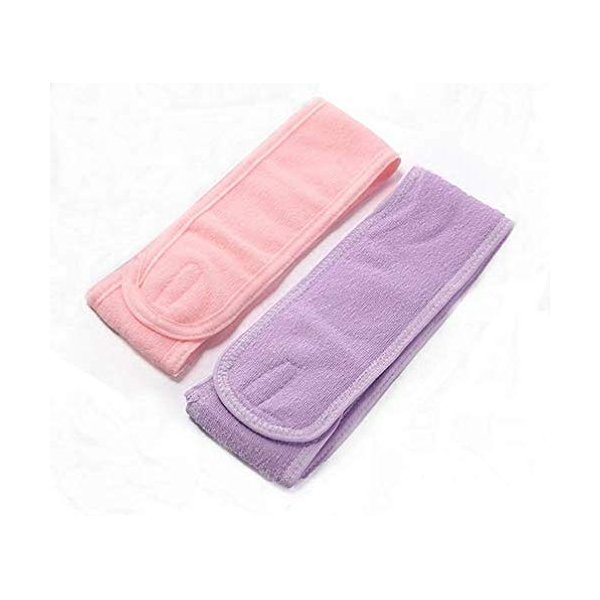 WOIWO 2 Pieces Spa Facial Headband,Stretchable Head Wrap Headbands with Magic Tape for Wash Face, Yoga, Sport, Makeup, Etc
