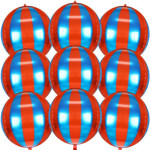 9 Pack Circus Balloons - LIYDE Carnival Decorations Circus Theme Party Decorations Circus Decorations 22 Inch 360 Degree 4D Carnival Balloons (Blue and Red)