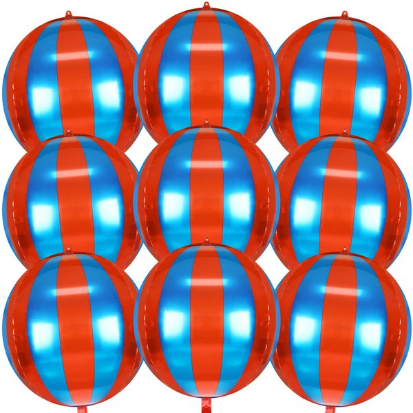 9 Pack Circus Balloons - LIYDE Carnival Decorations Circus Theme Party Decorations Circus Decorations 22 Inch 360 Degree 4D Carnival Balloons (Blue and Red)