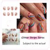 24Pcs Press on Nails Short, Rainbow Fake Nails Square, Glitter Press on Acrylic French False Nails Tips with Design, Colorful Stripes Heart Glossy Artificial Nails Gay Pride Stick On Nail