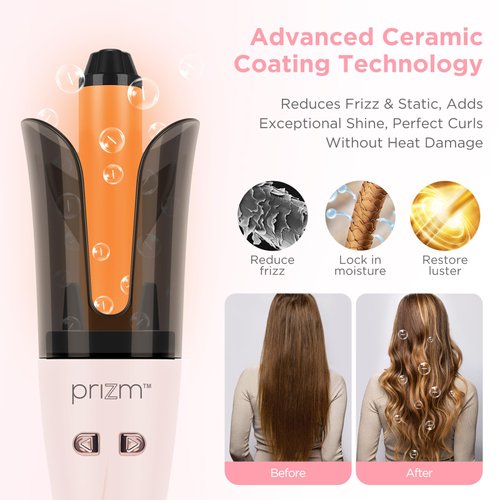 Auto Hair Curler, Prizm Professional Automatic Curling Iron, 1 Inch Rotating Curling Iron with 4 Adjustable Temperatures & 7S Timing Curling Reminder, 30 Mins Auto Shut-Off, Pink