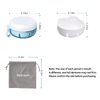 Leak Proof Denture Cup Kit Portable Retainer Case Perfect for Travel, Denture Case Container Cleaning Care for Dentures Aligner Mouth Guard with Denture Brush, Strainer, Removal Tool and Mirror