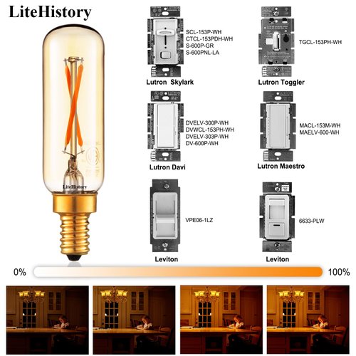 LiteHistory Dimmable T6 led Bulb 25W Candelabra led 2200K Amber 120lm 2W e12 T25 led Bulb 6Pack