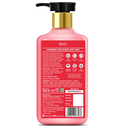 StBotanica Strawberry & Vitamin E Body Wash 250ml - No SLS/Sulphate, Parabens