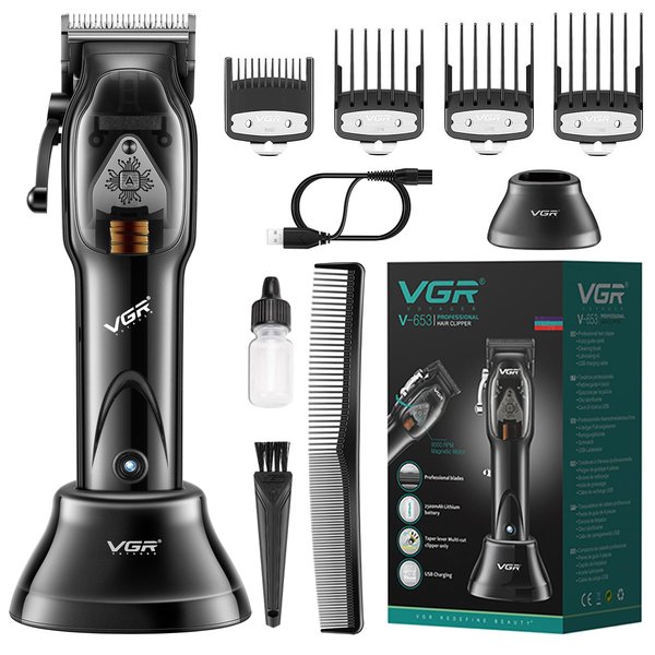 VGR 653 Professional Hair Clippers for Men, 9000RPM Barber Clippers & Trimmers for Hair Cutting, Cordless Mens Hair Cutting Kit with USB Rechargeable, Black