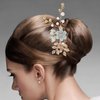NUOBESTY 4Pcs Wedding Hair Clip Comb Handmade Bridal Hair Clip Pearl Floral Leaf Hair Accessories for Women Wedding ( Green )