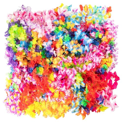 Crazy Games 50 Count Hawaiian Leis Necklace for Luau Party Decorations I Tropical Birthday Pool Party Decor Supplies | Colorful Flower Summer Necklace for Hawaii Beach Party Favor