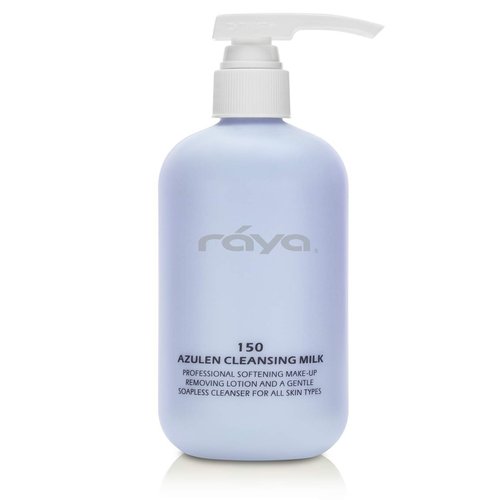 Raya Azulen Facial Cleansing Milk 16 oz (150) | Calming and Refining, Soap-Free Fluid Cleanser and Make-Up Removing Lotion | Made with Azulene Extract and Aloe Vera | Great for Sensitive Skin