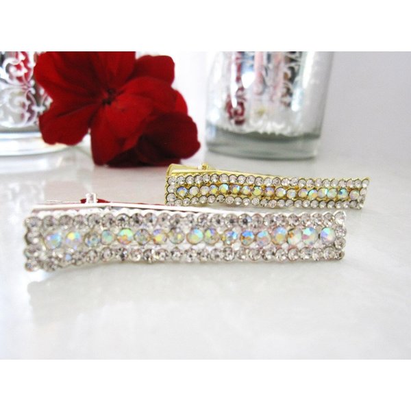 Generic Crystal hair barrette alligator clip bridal clip bridal barrette (Primary color: Gold), 1 Count (Pack of 1)