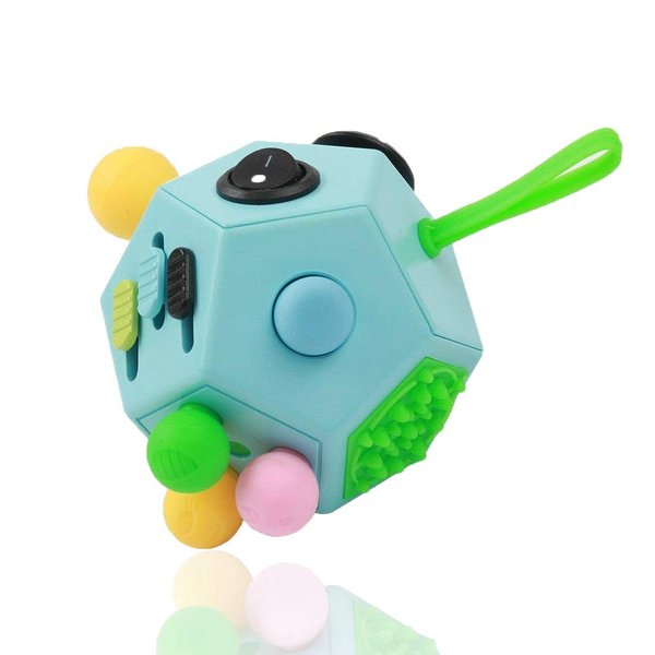 12 Sided Finger Cube Toys,Fidget Toys Relief Stress and Anxiety Depression Anti for Kids and Adults with ADD, ADHD, OCD, Autism (Blue, Normal)