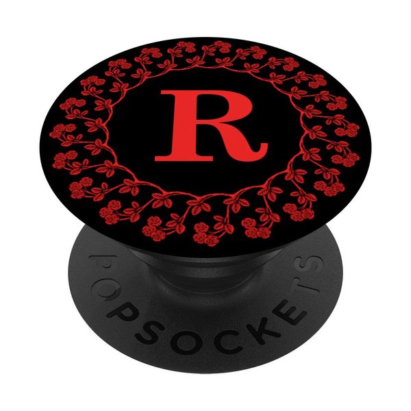 Cell Phone Pop Up Holder,Cute Red Rose Floral Letter R Black PopSockets PopGrip: Swappable Grip for Phones & Tablets