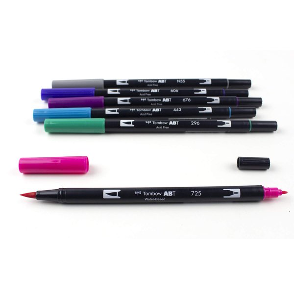 Tombow 56212 Dual Brush Pen Art Markers, Galaxy, 6-Pack. Blendable, Brush and Fine Tip Markers