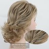 RENERSHOW Short Mixed Blonde Curly Wig with Bangs Natural Wavy Synthetic Wigs for Women